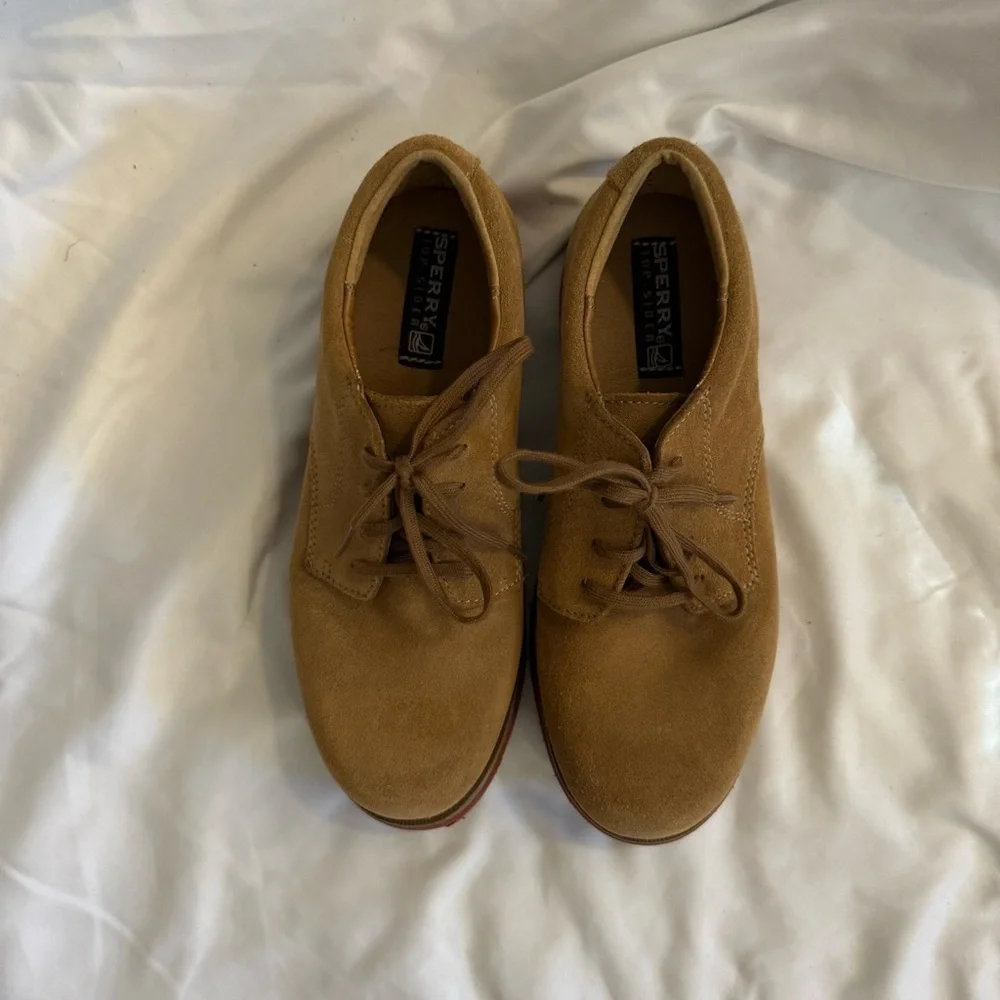 Like New Sperry Tevin Boy's Suede Lace Up Dress Shoes 5 Wide Size